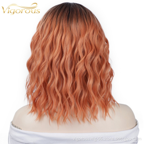 Vigorous Body Wave Ombre Black Brown Cheap Price Natural Lace Front For Black Women Short Bob Synthetic Hair Wigs